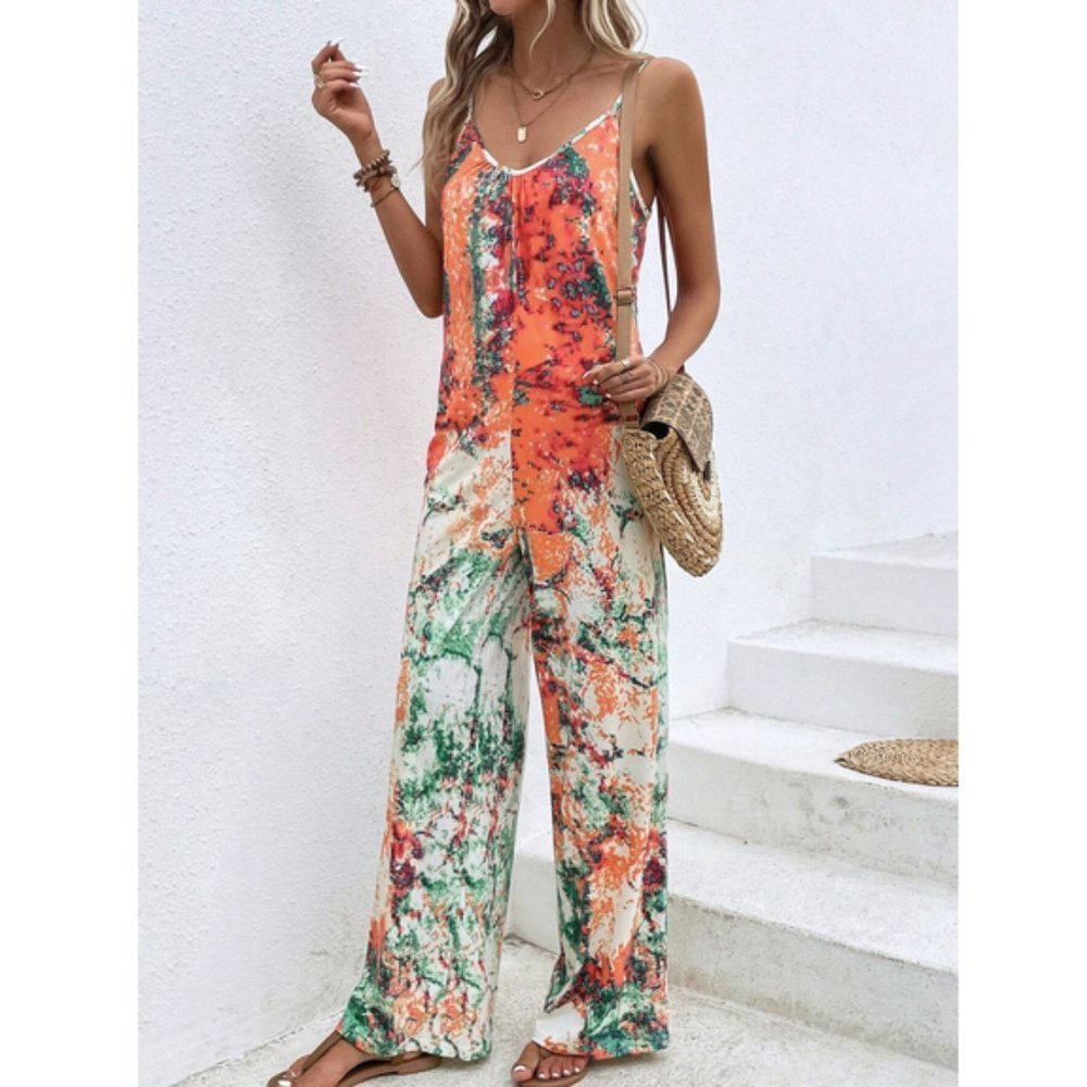Boho Tie Dye Wide leg Jumper Jumpsuit MultiColor - Picture 6 of 7